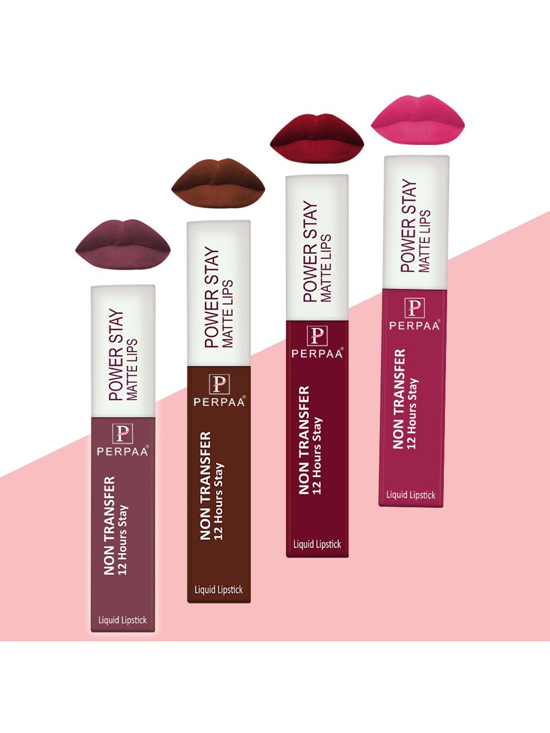 

PERPAA Set of 4 Power Stay Non-Transfer & Long-Lasting Velvet Matte Liquid Lipstick 5 g-Maroon 09 - Pink 10 - Brown 16 - Mauve 23