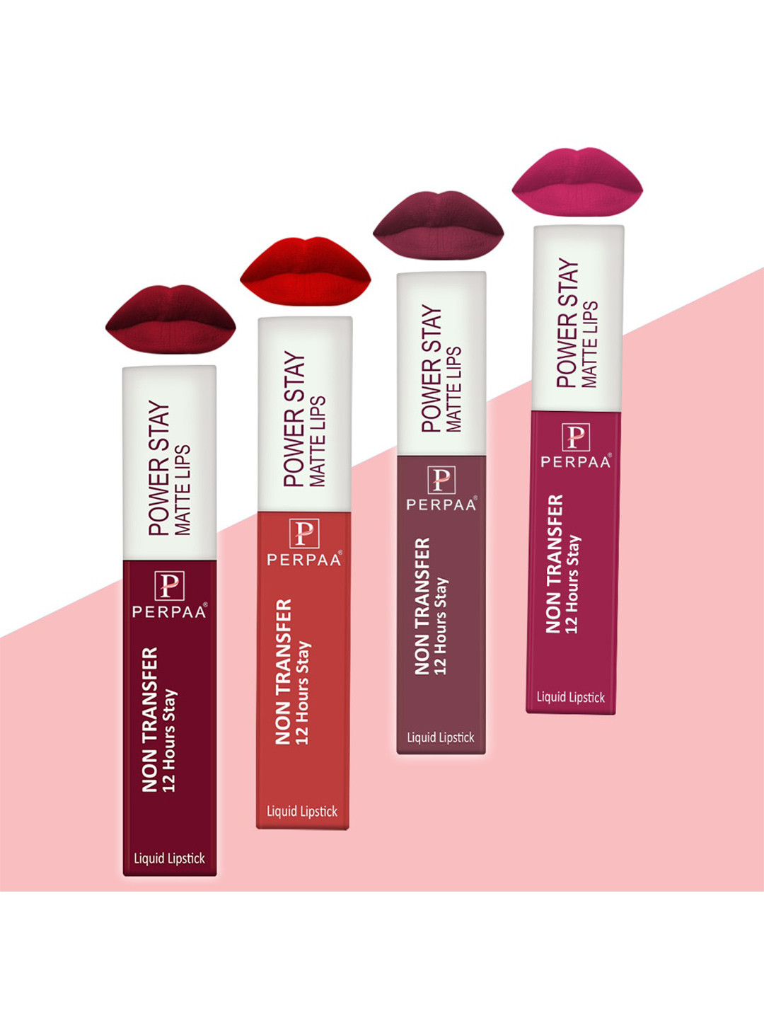 

PERPAA Set of 4 Power Stay Non-Transfer & Long-Lasting Velvet Matte Liquid Lipstick 5 g-Bright Red 01 - Maroon 09 - Pink 10 - Mauve 23