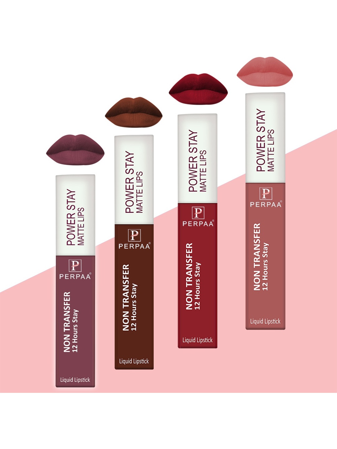 

PERPAA Set of 4 Power Stay Non-Transfer & Long-Lasting Velvet Matte Liquid Lipstick 5 g-Brown 16 - Mauve 23 - Nude 21 - Red 22