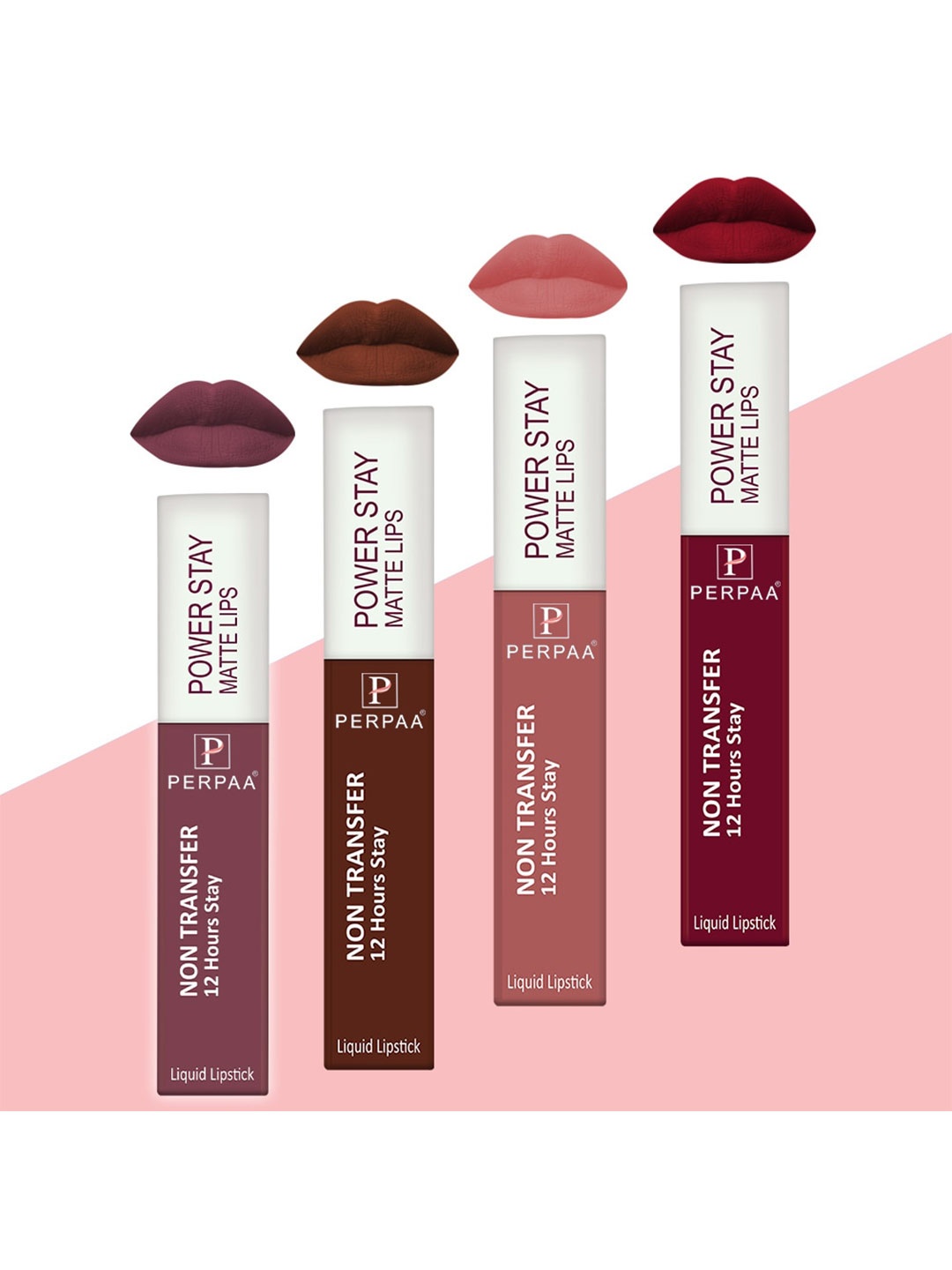 

PERPAA Set of 4 Power Stay Non-Transfer & Long-Lasting Velvet Matte Liquid Lipstick 5 g-Brown 16 - Mauve 23 - Nude 21 - Maroon 09