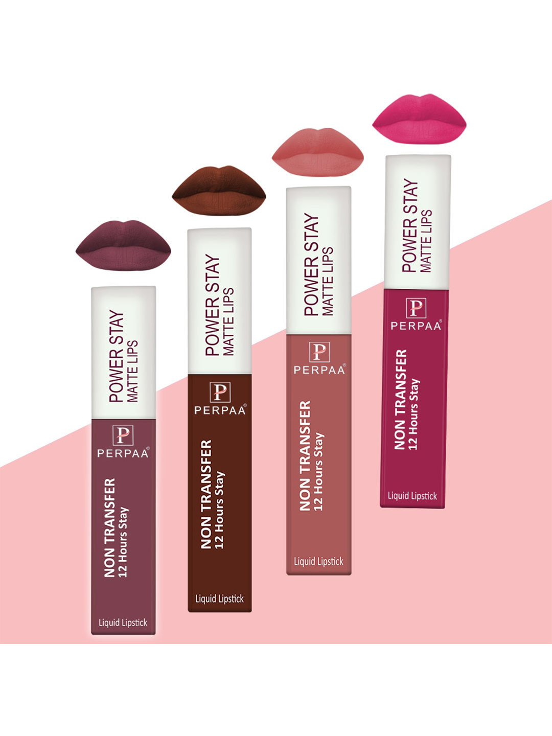 

PERPAA Set of 4 Power Stay Non-Transfer & Long-Lasting Velvet Matte Liquid Lipstick 5 g-Pink 10 - Brown 16 - Mauve 23 - Nude 21