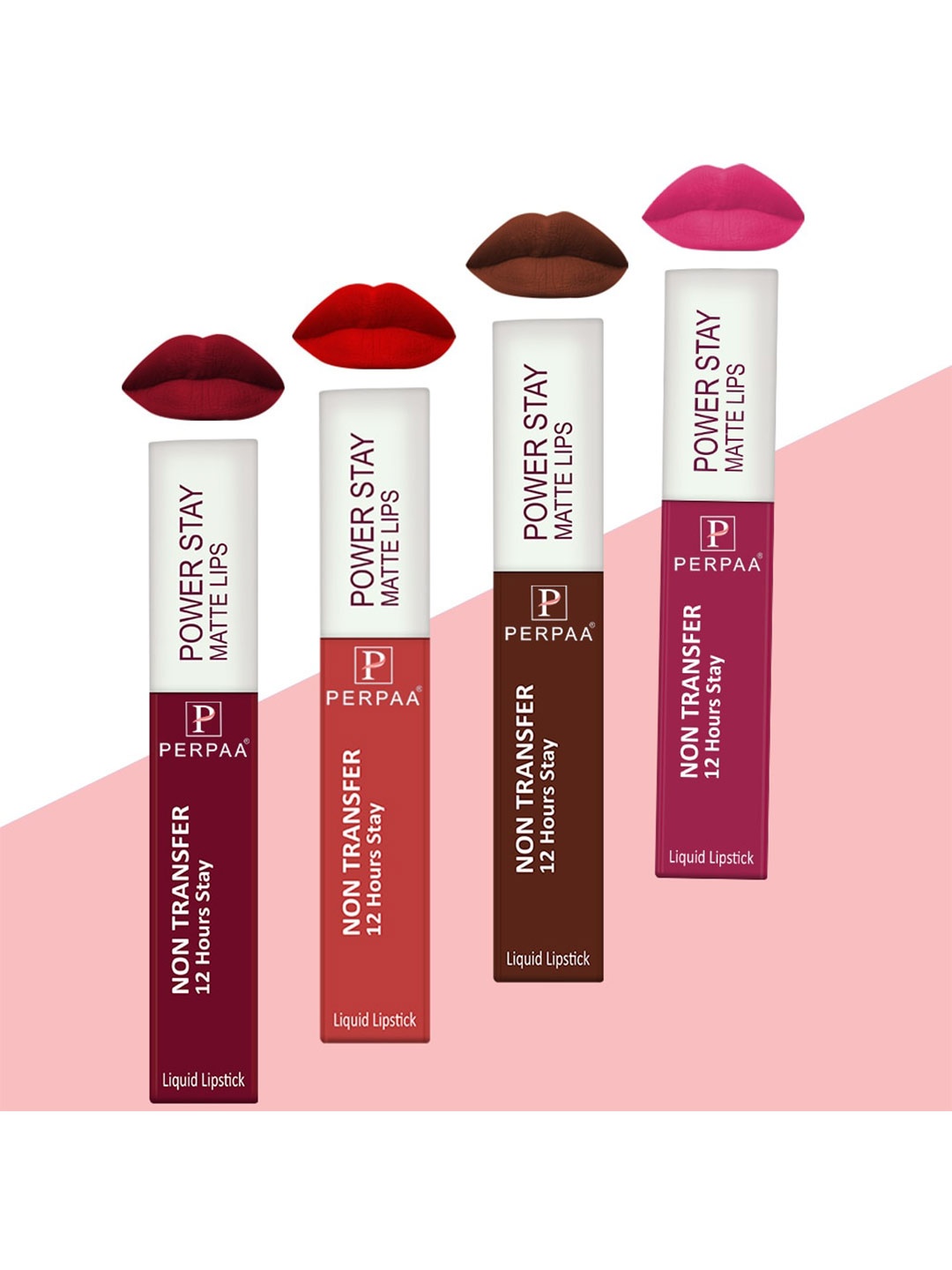 

PERPAA Set of 4 Power Stay Non-Transfer & Long-Lasting Velvet Matte Liquid Lipstick 5 g-Bright Red 01 - Maroon 09 - Pink 10 - Brown 16