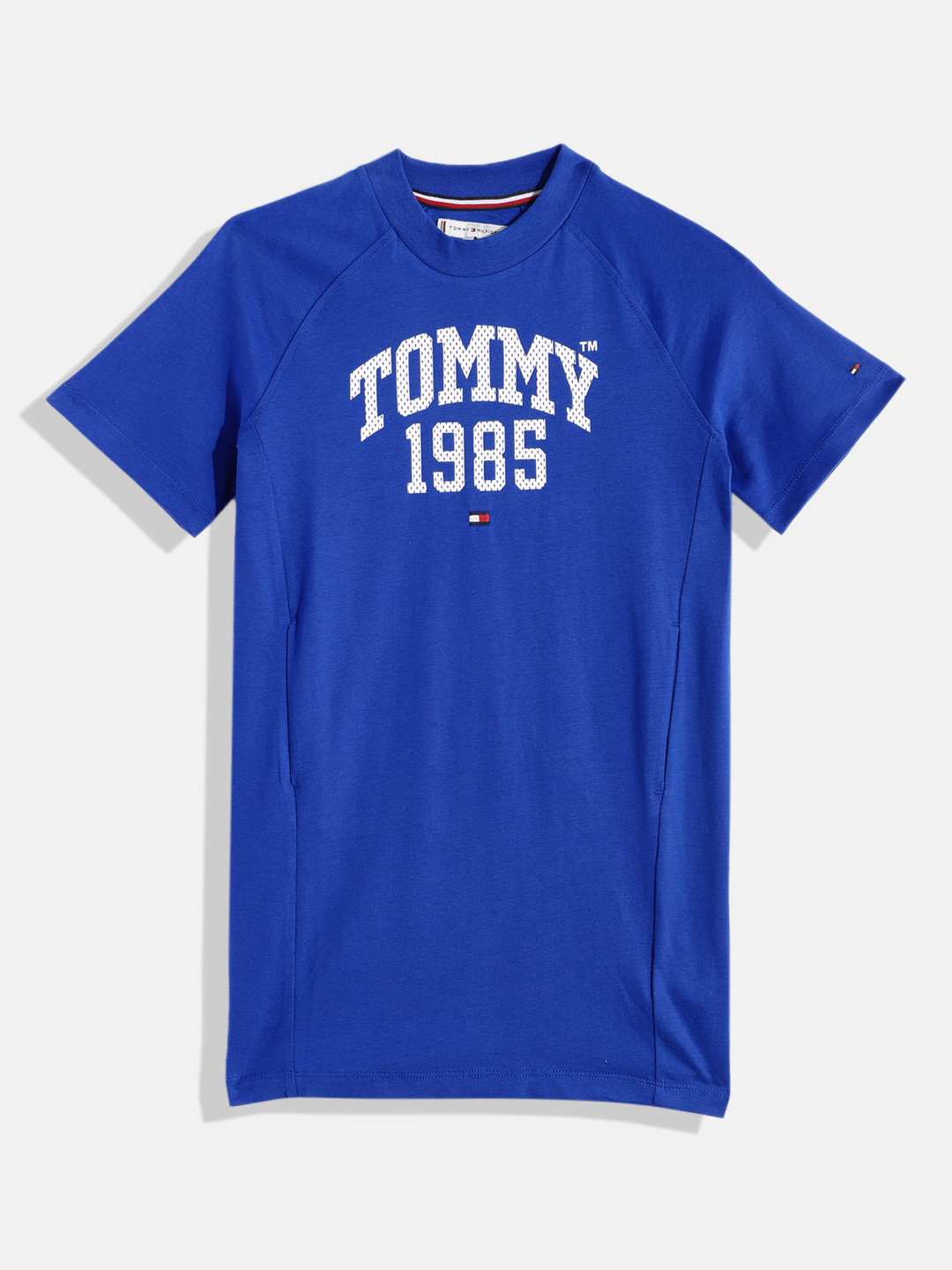 

Tommy Hilfiger Girls Brand Logo Print Polo Collar Organic Cotton Knitted T-shirt Dress, Blue