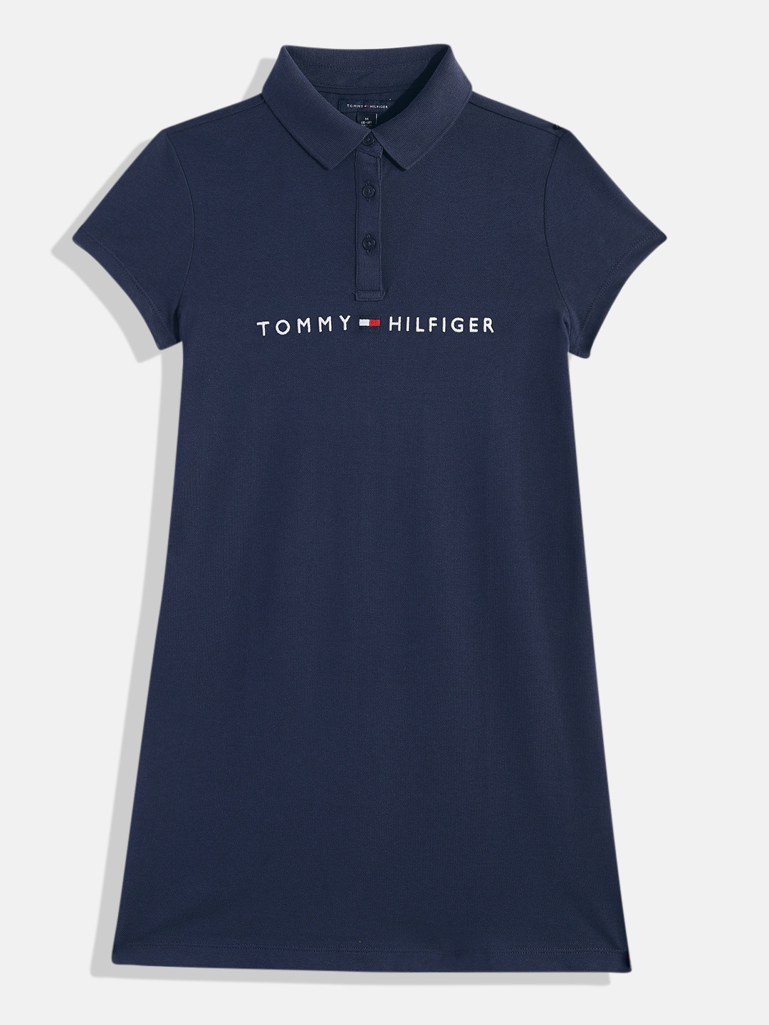 

Tommy Hilfiger Girls Brand Logo Embroidered Polo Collar Knitted T-shirt Dress, Navy blue