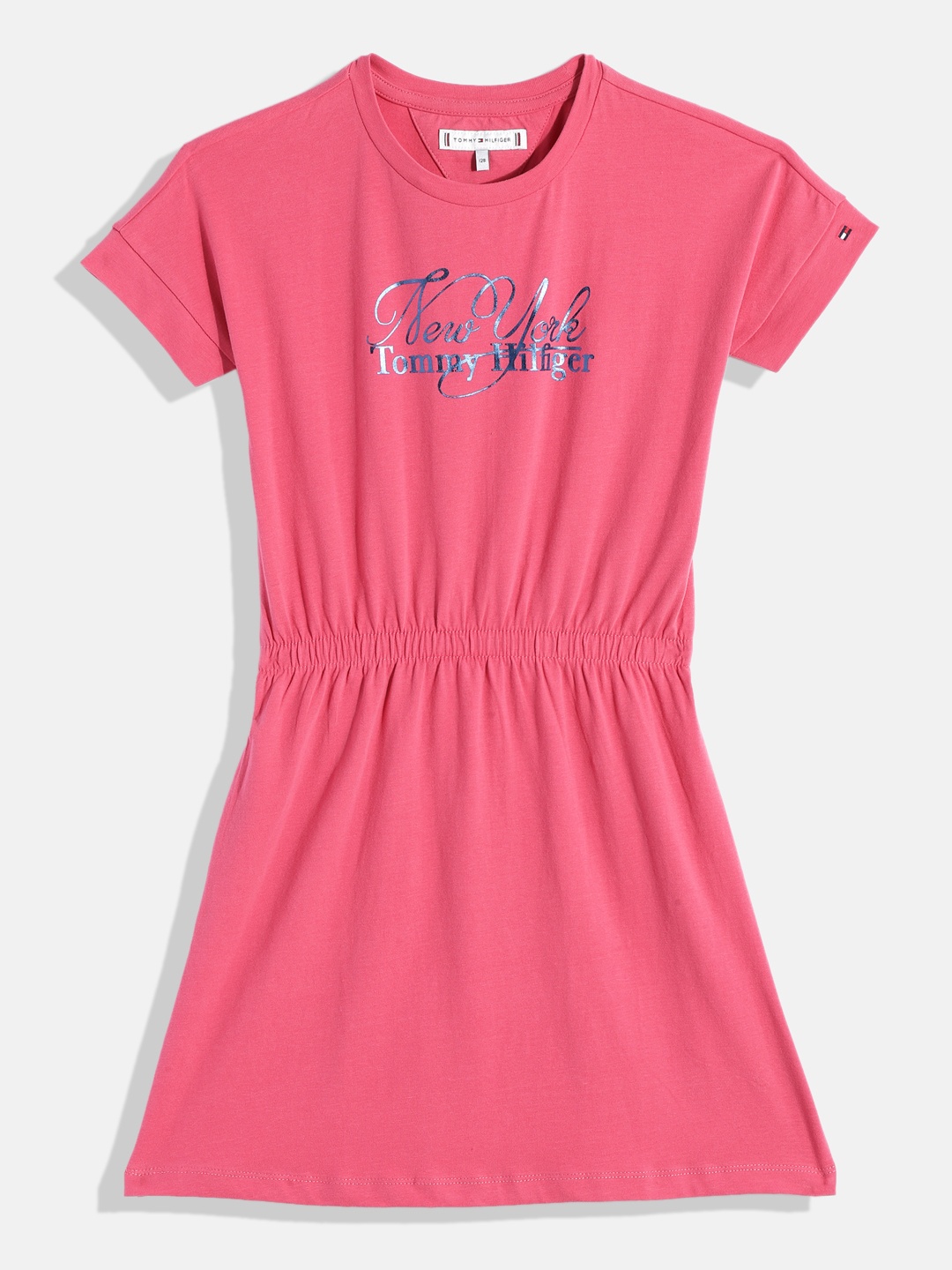 

Tommy Hilfiger Girls Brand Logo Printed Knitted Fit & Flare Dress, Fuchsia