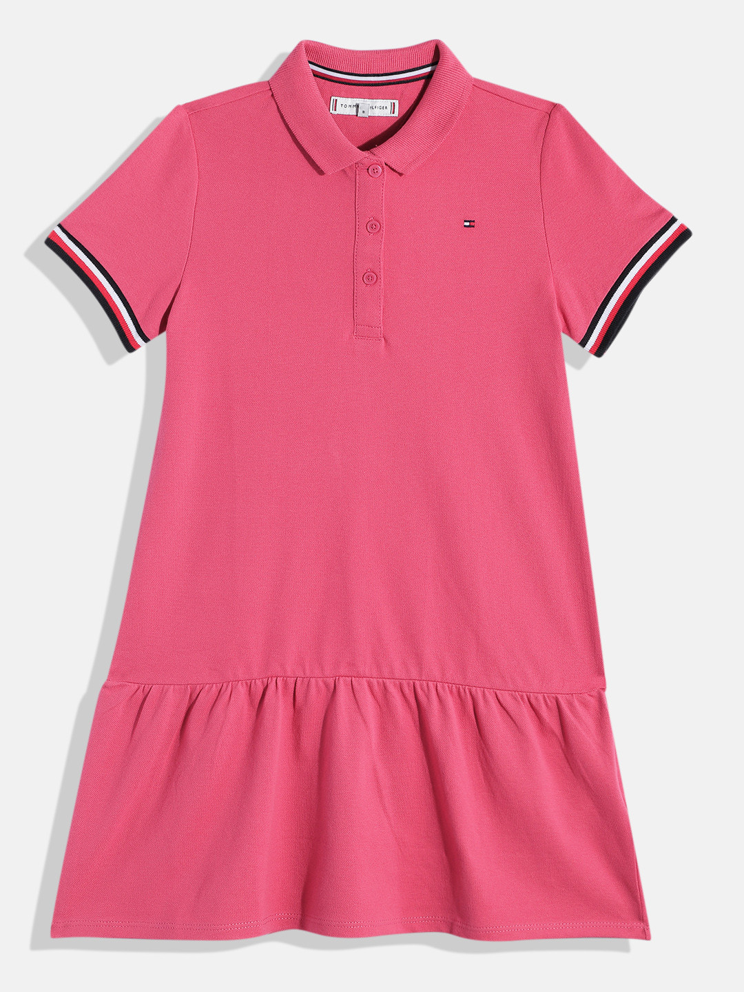 

Tommy Hilfiger Girls Solid Polo Collar Knitted Drop-Waist Dress, Pink