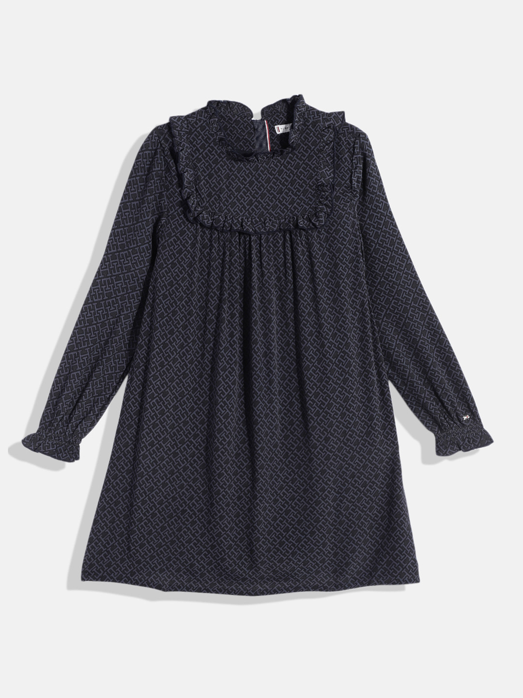 

Tommy Hilfiger Girls Brand Logo Printed Ruffled A-Line Dress, Black