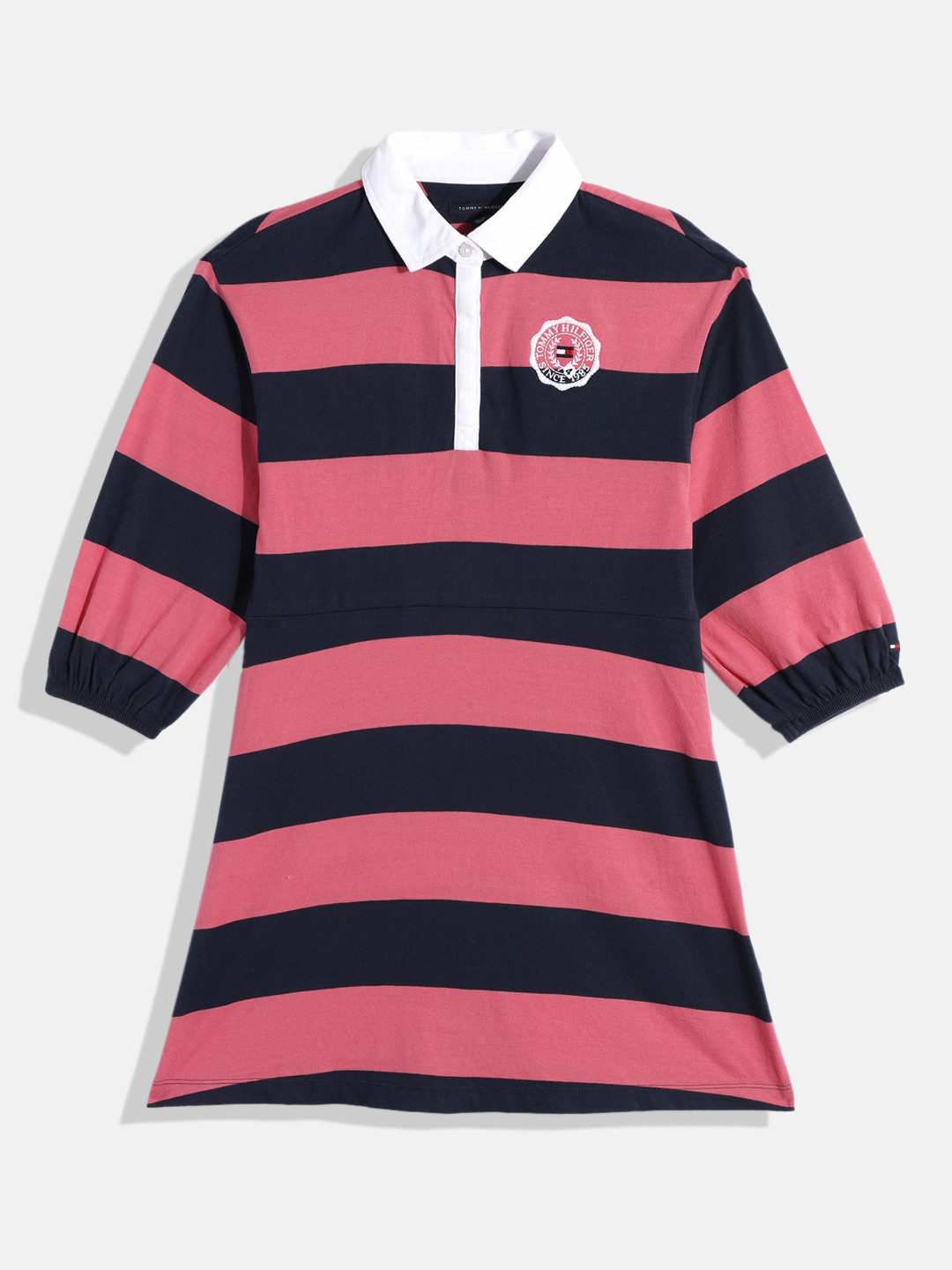 

Tommy Hilfiger Girls Striped Pure Cotton A-Line Dress, Navy blue