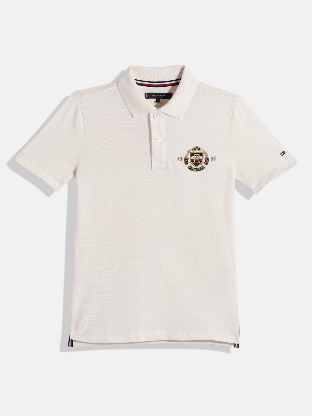 

Tommy Hilfiger Boys Polo Collar Organic Cotton T-shirt With Brand Logo Embroidered Detail, Off white