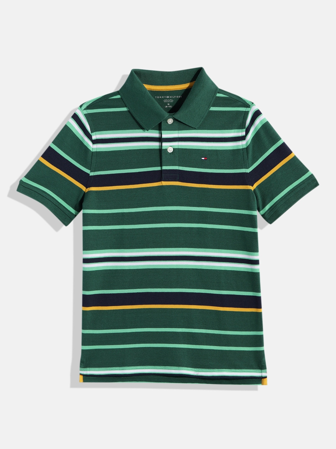 

Tommy Hilfiger Boys Striped Polo Collar Pure Cotton T-shirt, Green