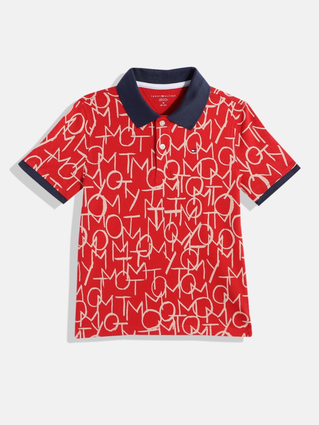 

Tommy Hilfiger Boys Printed Pure Cotton Polo Collar T-shirt, Red
