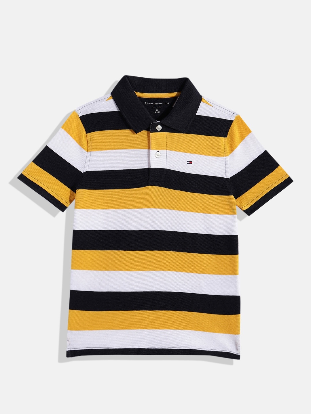 

Tommy Hilfiger Boys Striped Polo Collar Pure Cotton T-shirt, Yellow