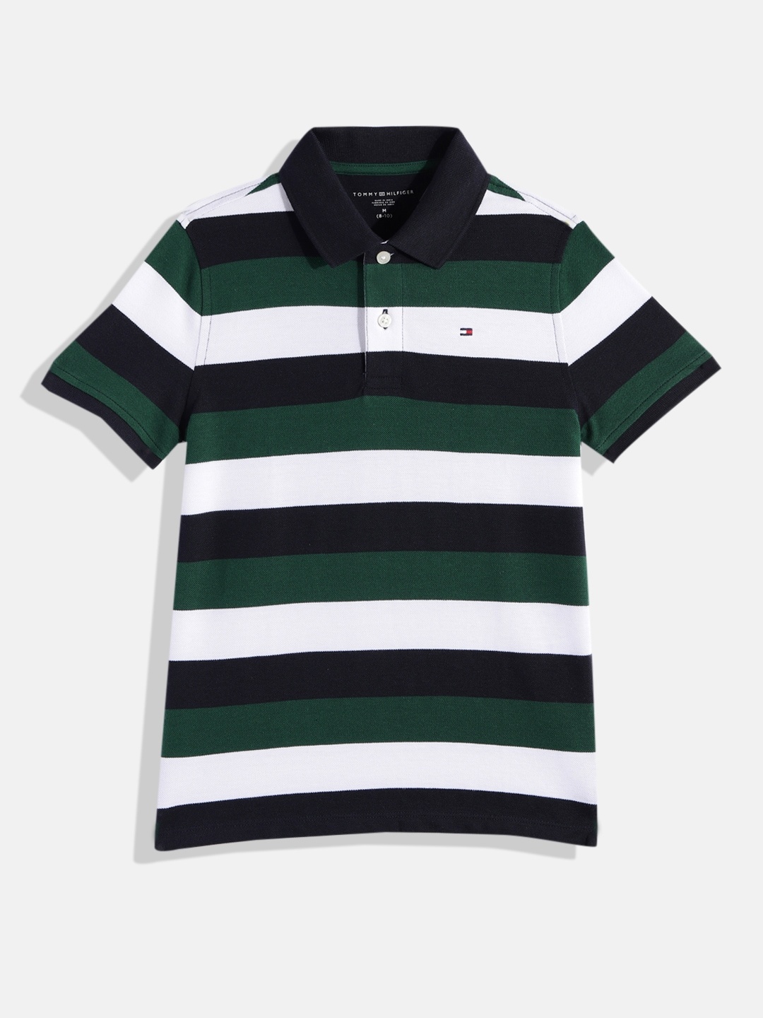 

Tommy Hilfiger Boys Striped Polo Collar Pure Cotton T-shirt, Green