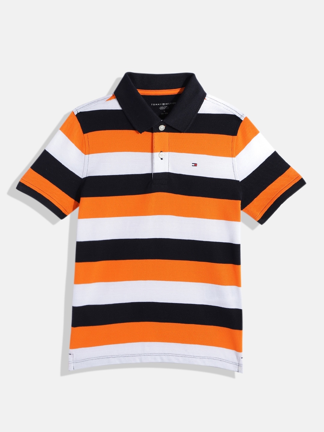 

Tommy Hilfiger Boys Striped Polo Collar Pure Cotton T-shirt, Orange