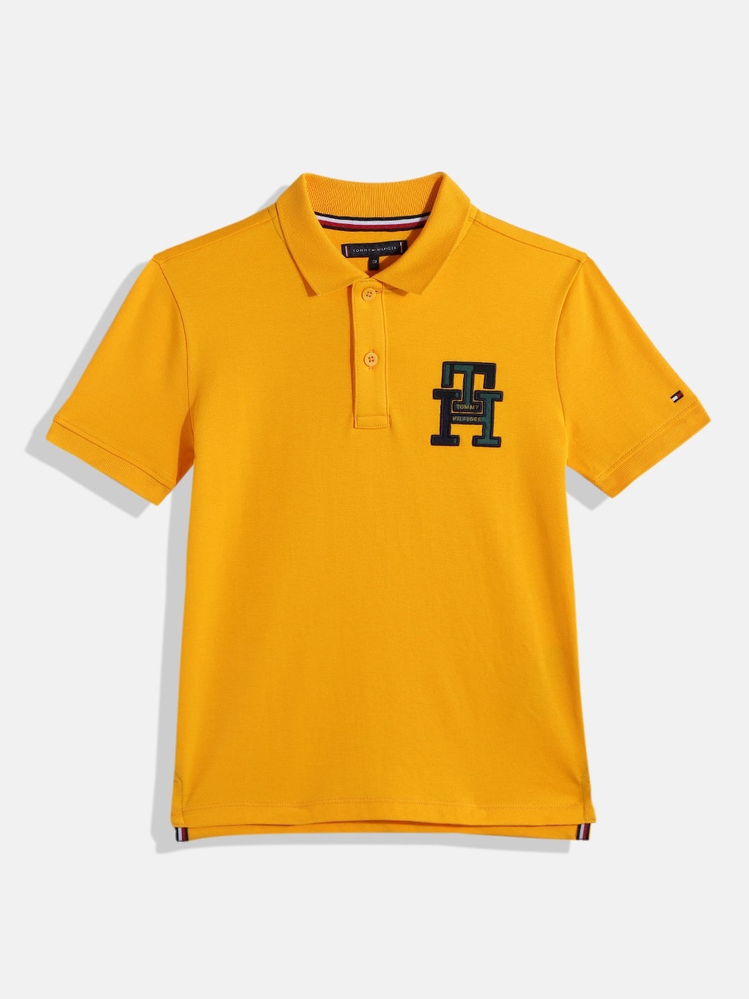 

Tommy Hilfiger Boys Brand Logo Embroidered Pure Cotton T-shirt, Yellow