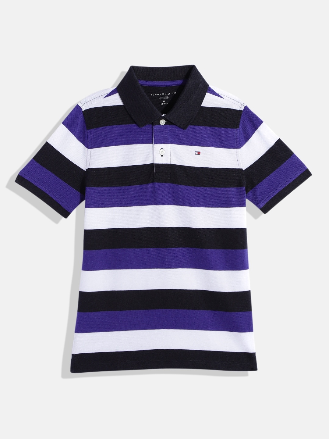 

Tommy Hilfiger Boys Striped Polo Collar Pure Cotton T-shirt, Blue