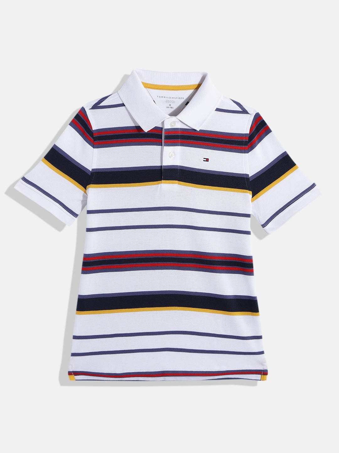 

Tommy Hilfiger Boys Striped Polo Collar Pure Cotton T-shirt, White