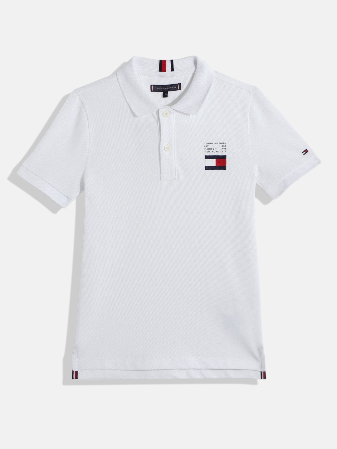 

Tommy Hilfiger Boys White Polo Collar Pure Cotton Sustainable T-shirt