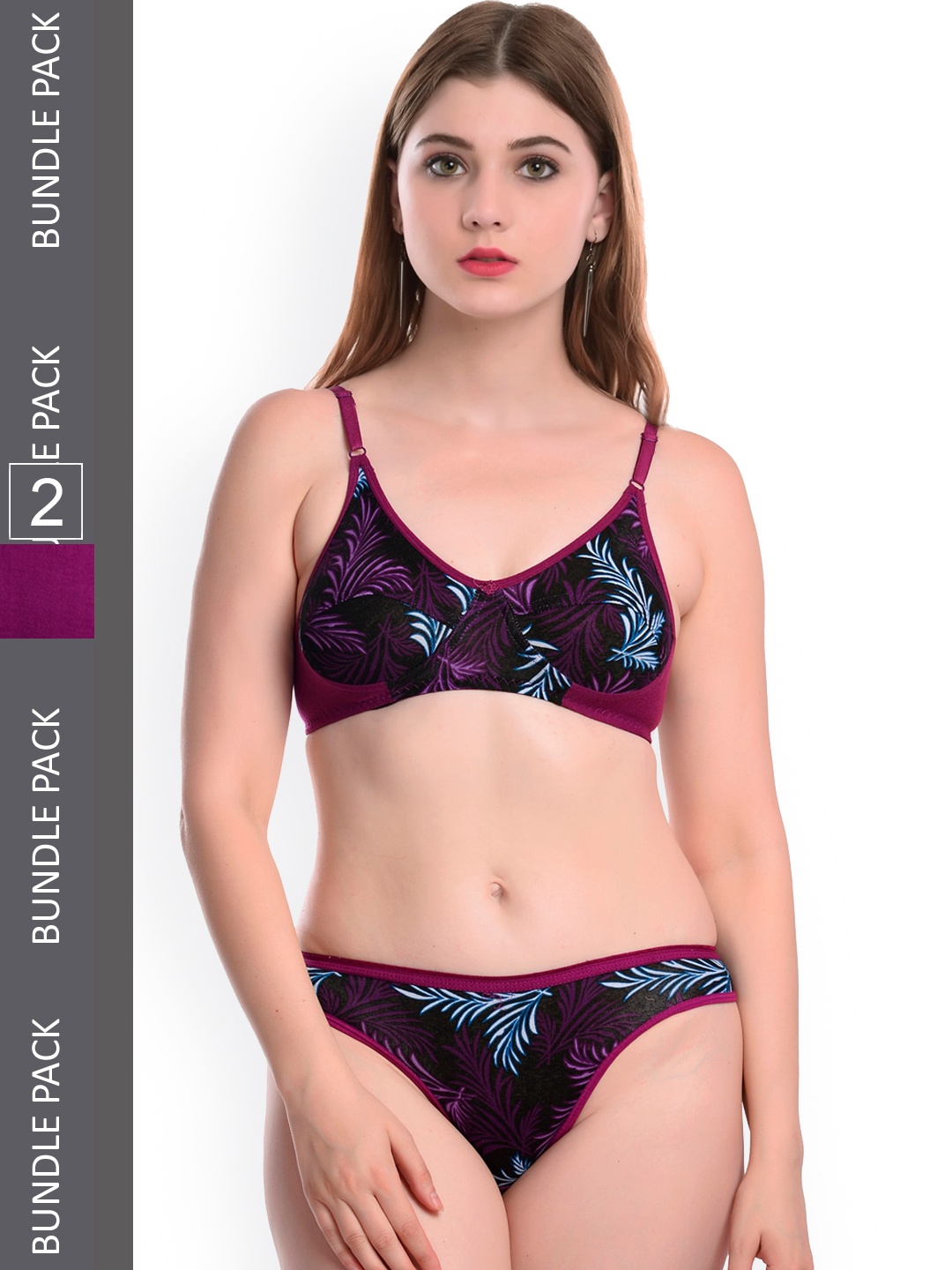 

AROUSY Self-Design Cotton Lingerie Set Blossom set_Maroon_40