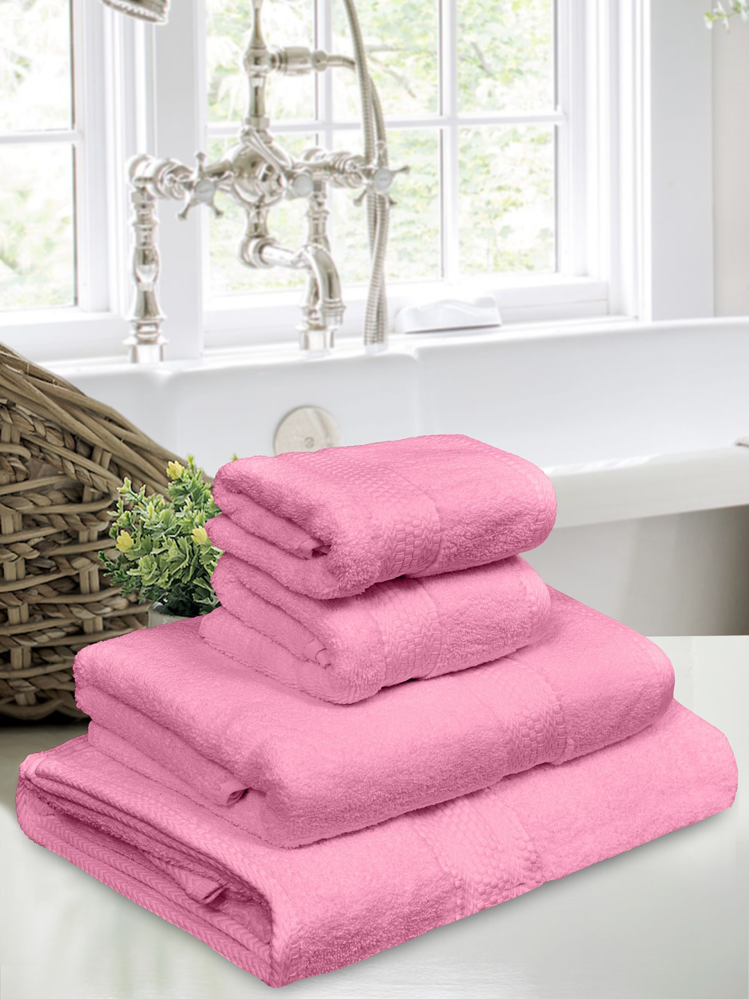 

BOMBAY DYEING Set Of 4 Cotton 600 GSM Soft & Durable Towel Set, Pink