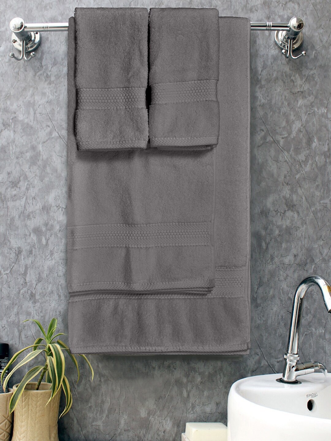 

BOMBAY DYEING Set Of 4 Cotton 600 GSM Soft & Durable Towel Set, Grey