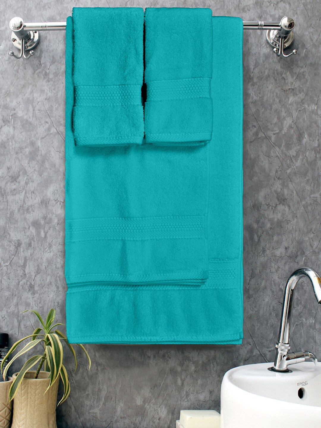 

BOMBAY DYEING Teal Blue Set of 4 600 GSM Soft & Durable Cotton Towel Set