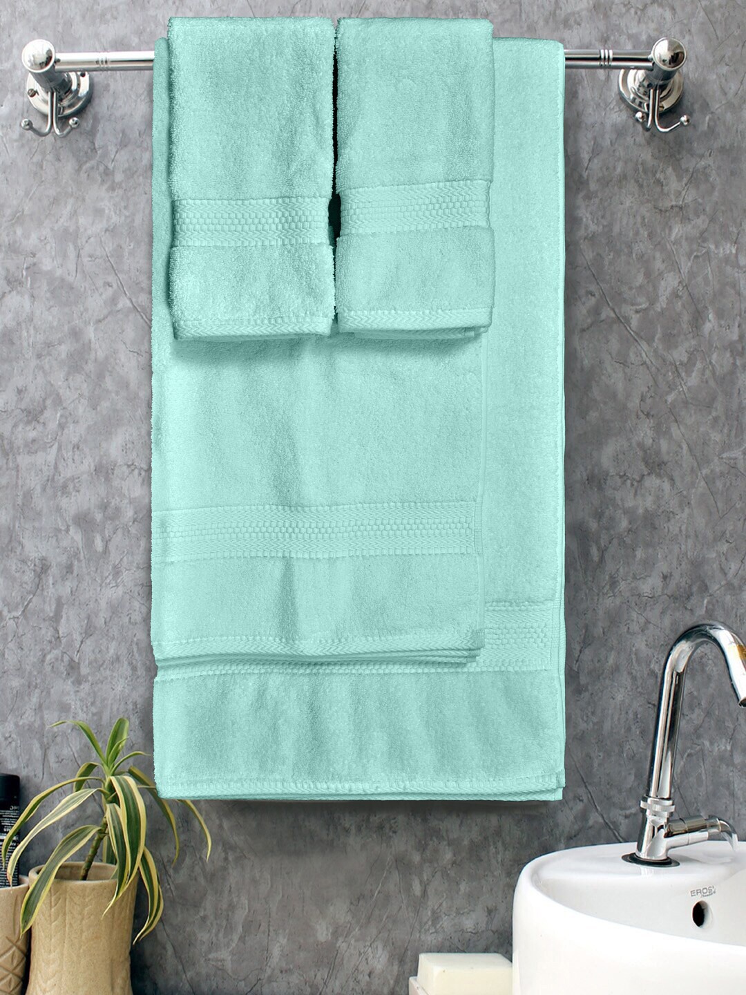 

BOMBAY DYEING Green Set of 4 600 GSM Soft & Durable Cotton Towel Set, Blue