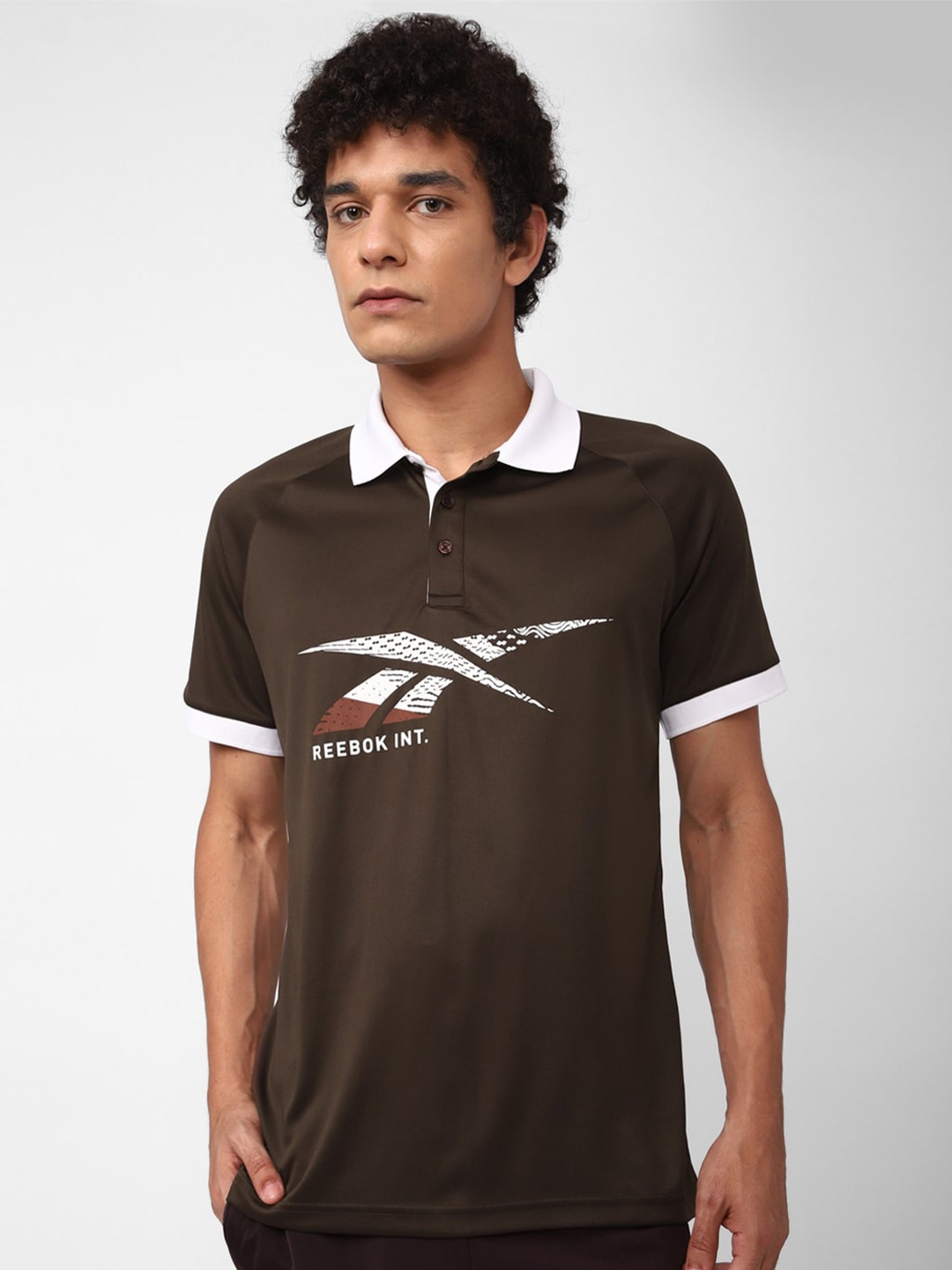 

Reebok Men Printed Polo Collar T-shirt, Brown