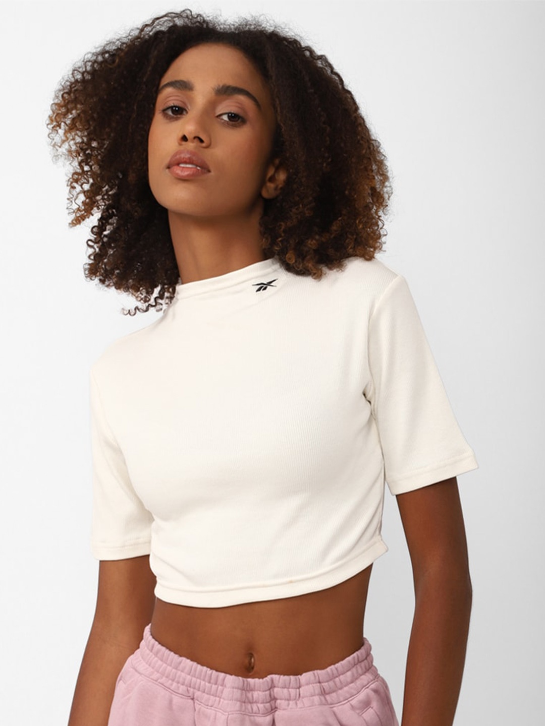 Reebok Women Pure Cotton Slim Fit T-shirt, White