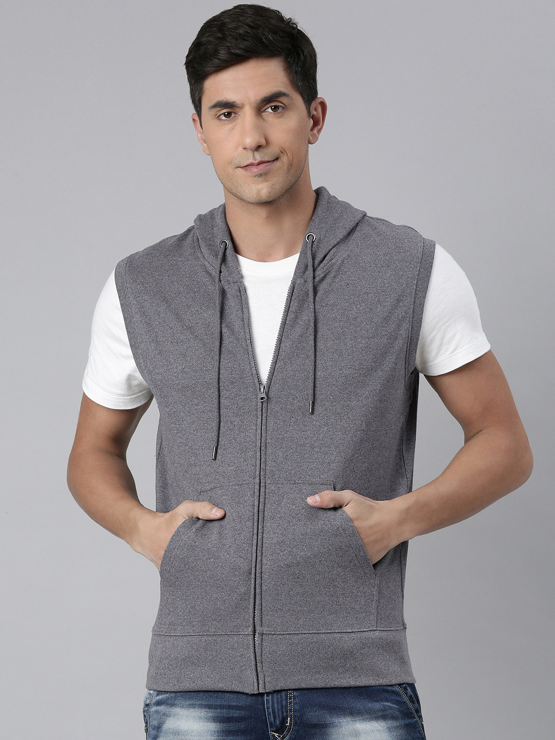

Huetrap Men Hooded Cotton Sweatshirt, Grey melange