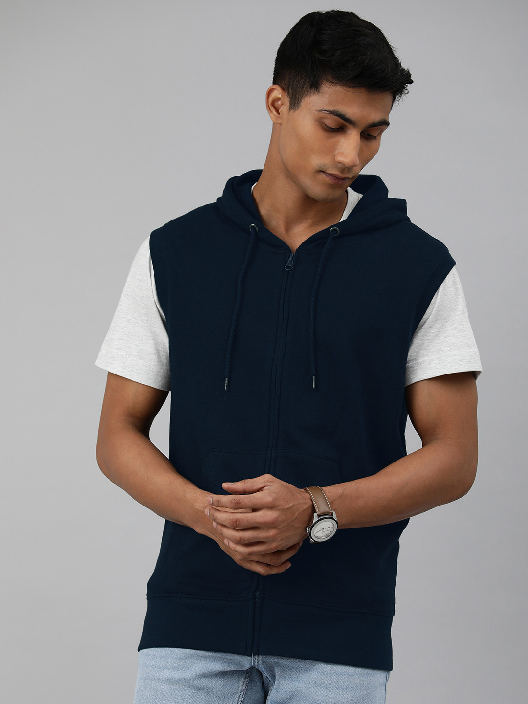 

Huetrap Men Cotton Hooded Sweatshirt, Navy blue