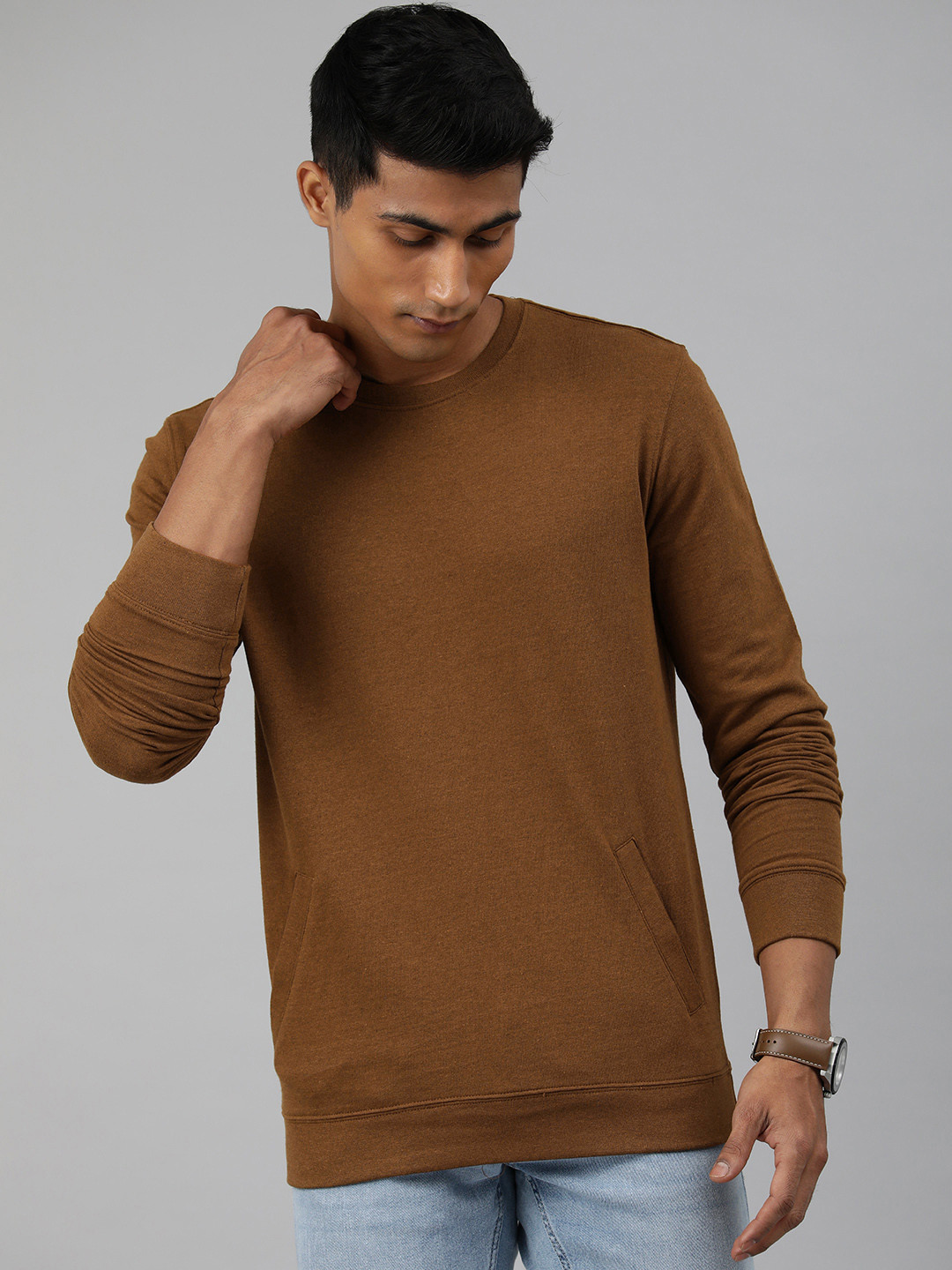 

Huetrap Men Knitted Cotton Sweatshirt, Brown