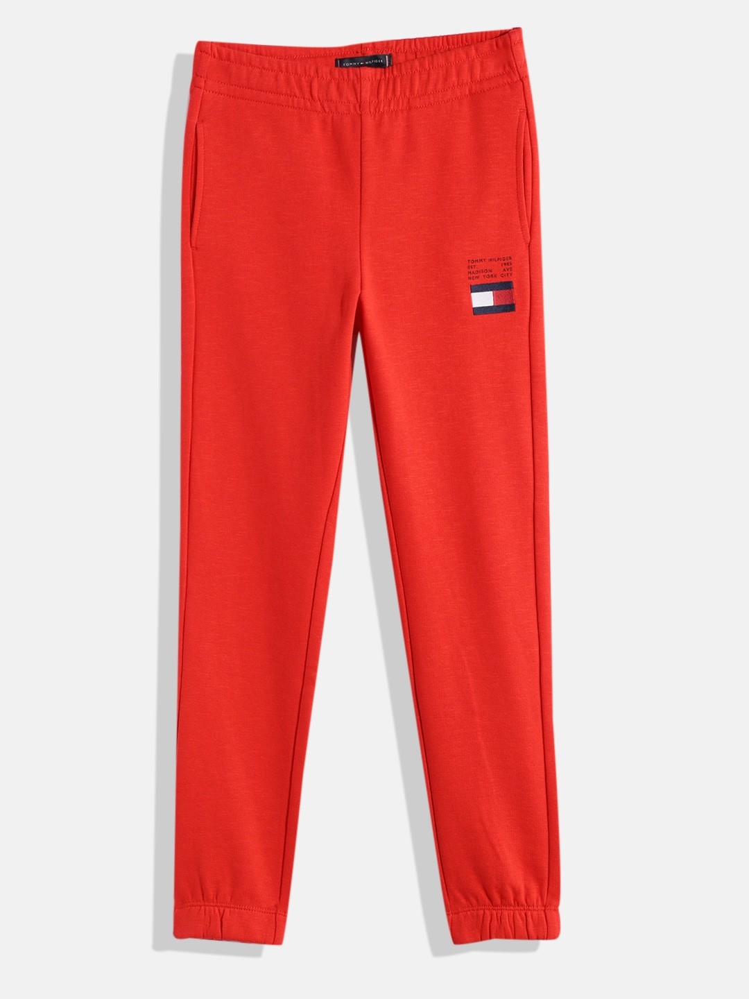 

Tommy Hilfiger Boys Mid-Rise Organic Cotton Sweat Joggers With Brand Logo Embroidery, Red