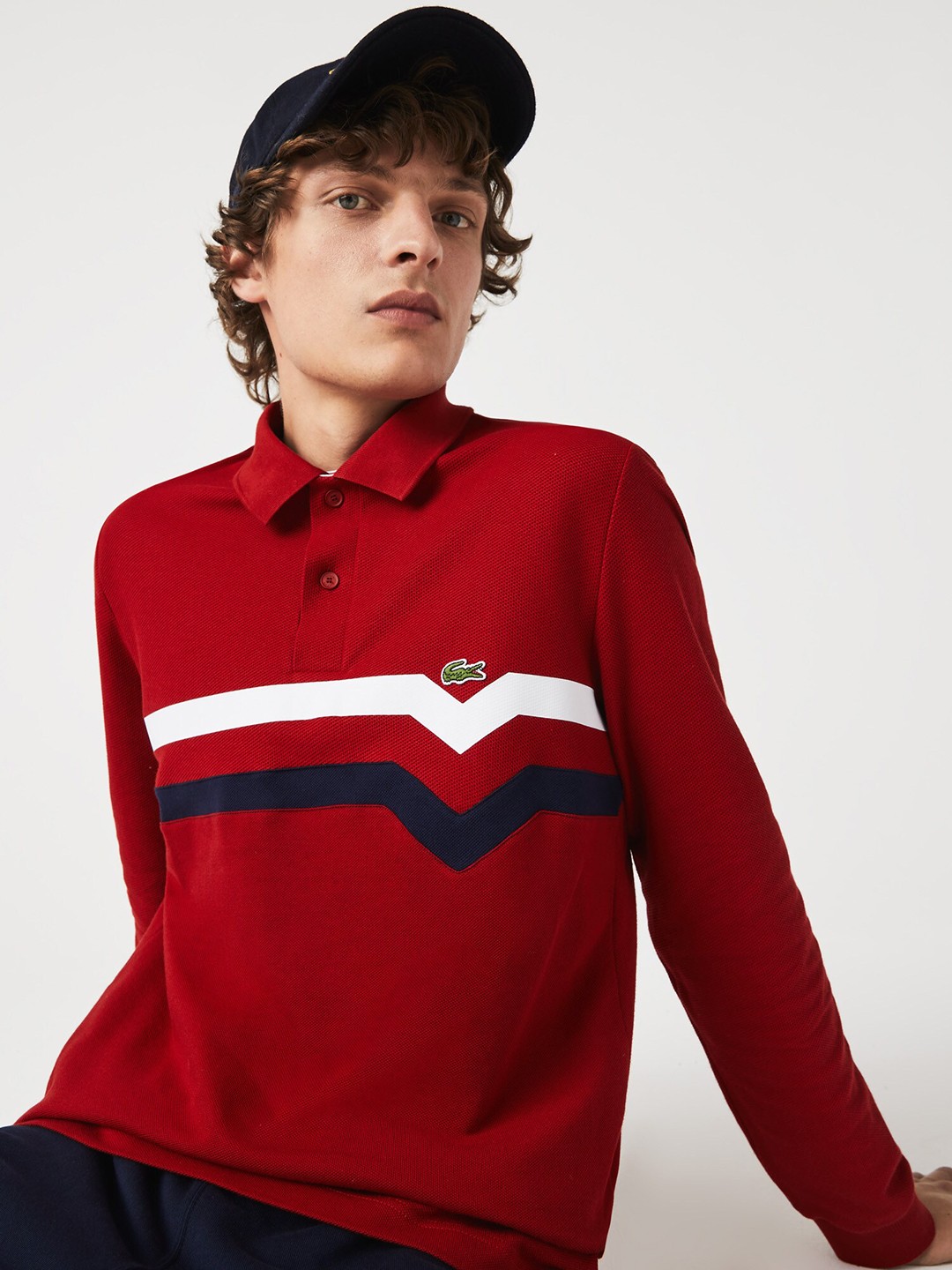 

Lacoste Men Striped Pure Cotton Polo Collar T-shirt, Red