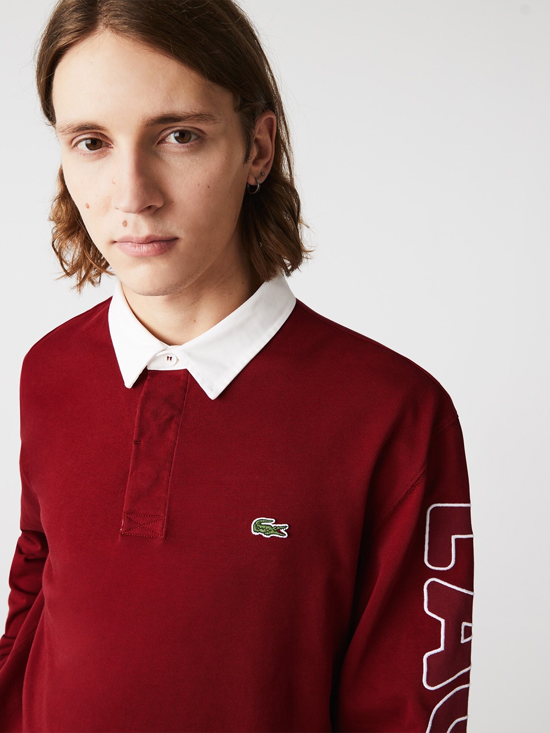 

Lacoste Men Printed Cotton Relaxed Fit Polo Collar T-shirt, Maroon