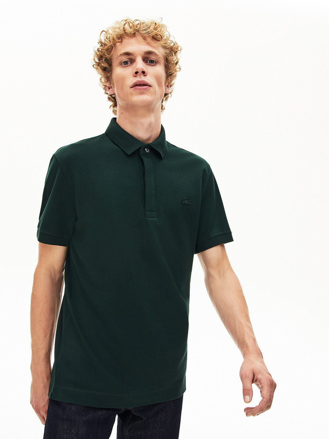 

Lacoste Men Green Cotton Polo Collar T-shirt