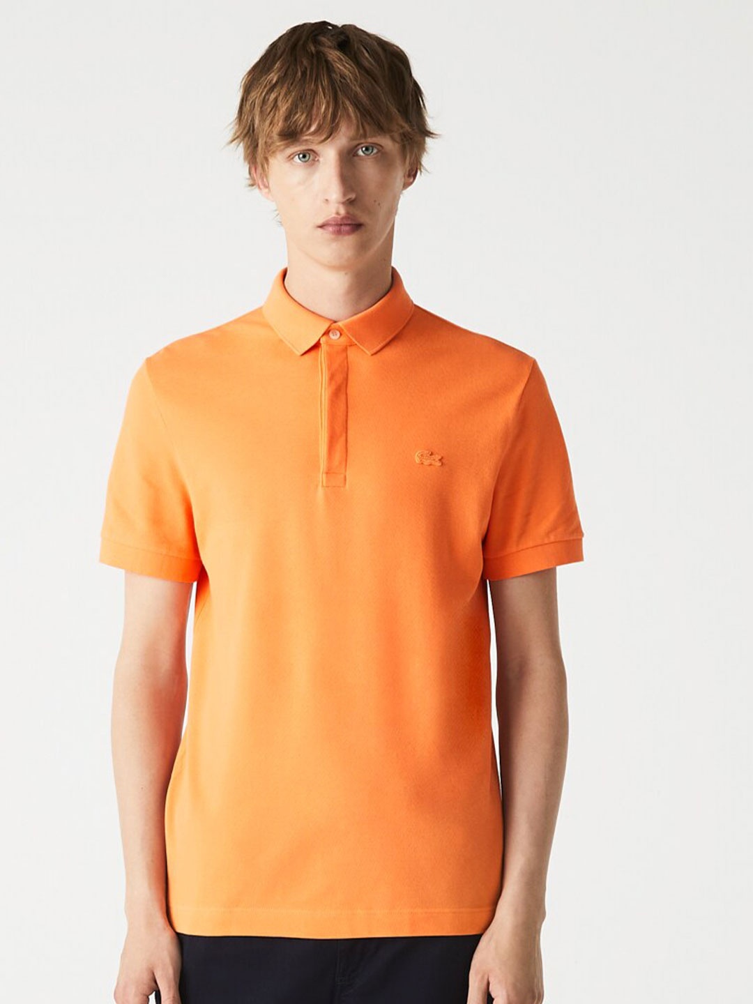 

Lacoste Men Orange Cotton Polo Collar T-shirt