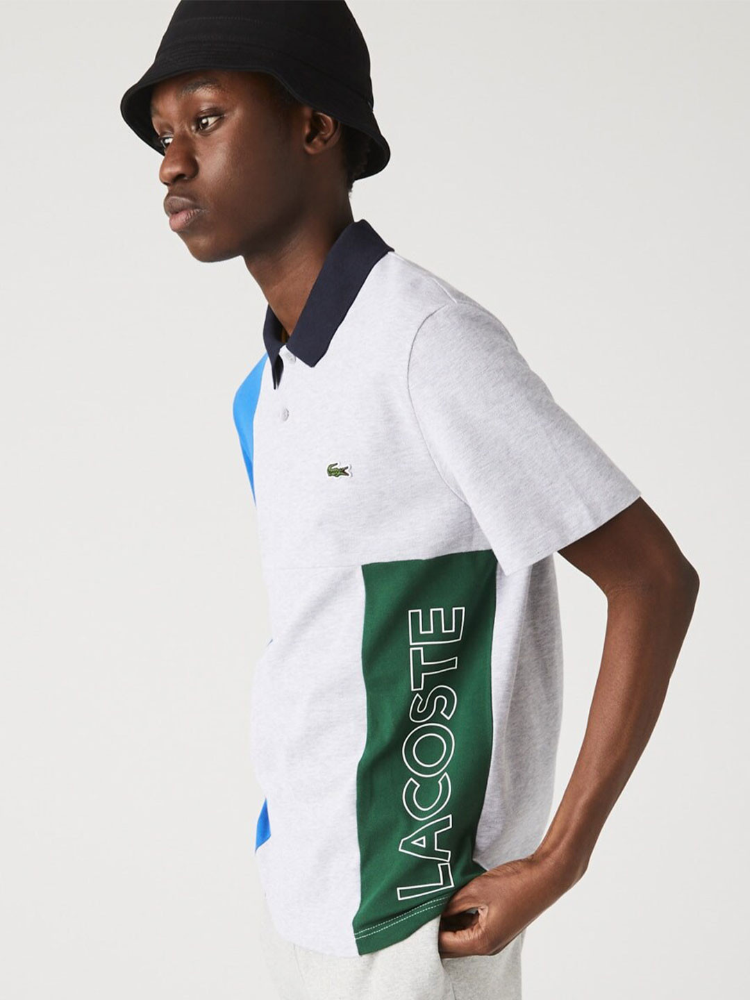 

Lacoste Men White & Blue Cotton Colourblocked Polo Collar T-shirt