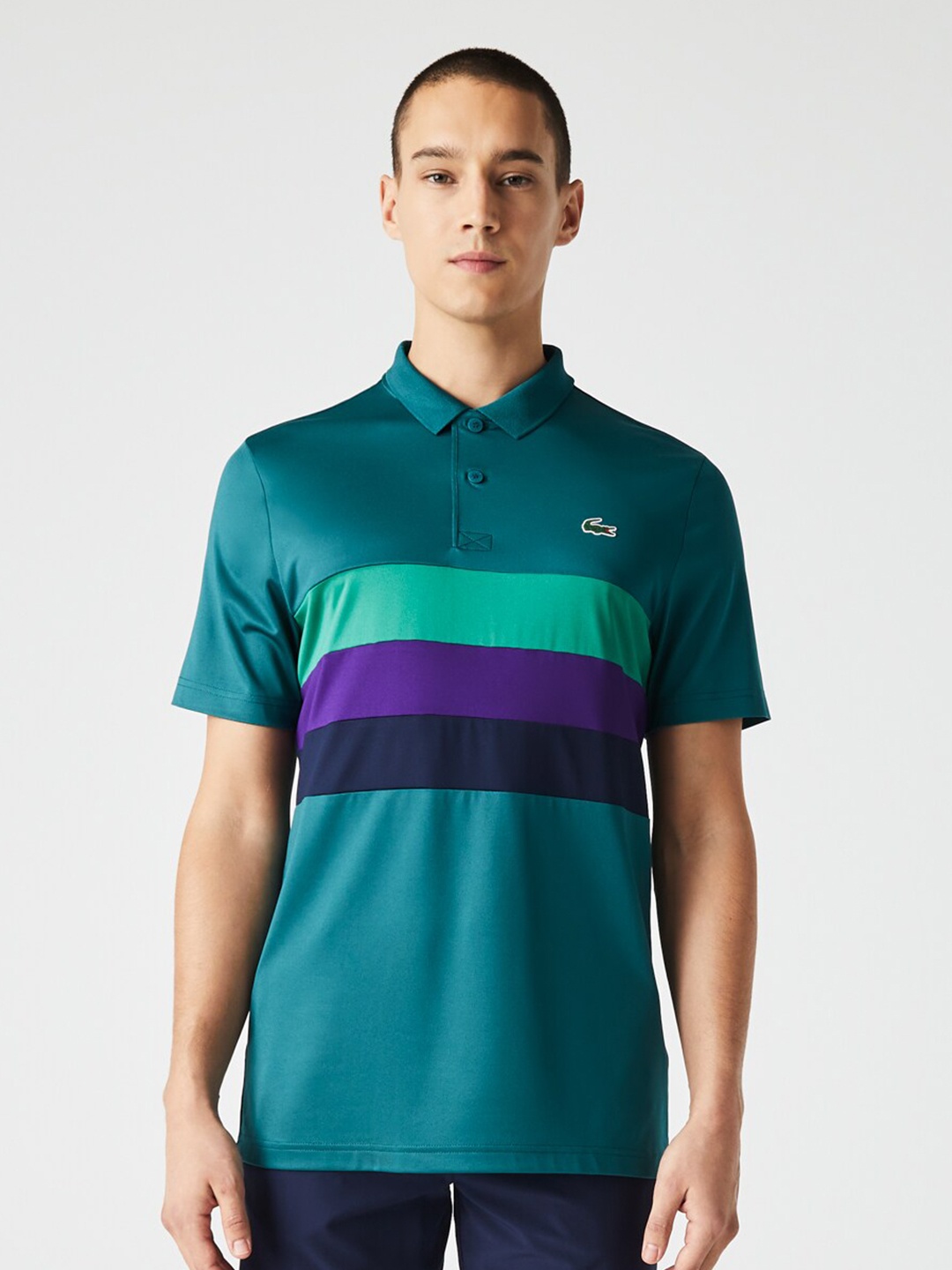 

Lacoste Men Striped Polo Collar T-shirt, Teal