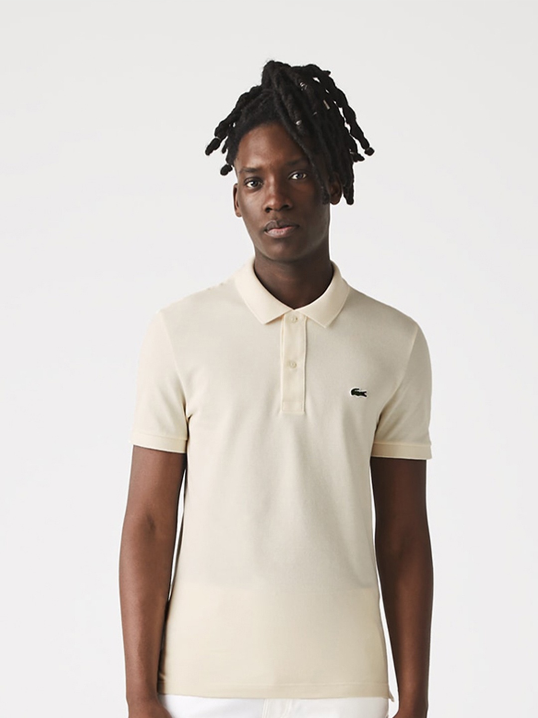 

Lacoste Men Polo Collar Applique Cotton T-shirt, Off white