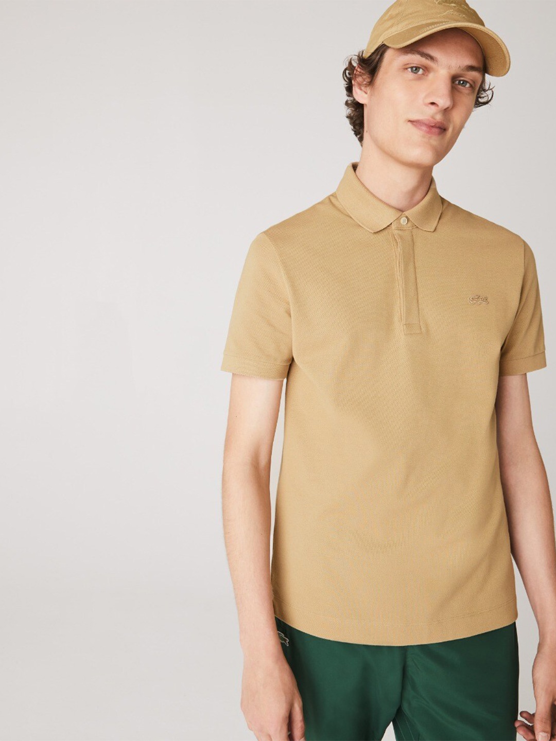 

Lacoste Men Polo Collar Applique T-shirt, Beige