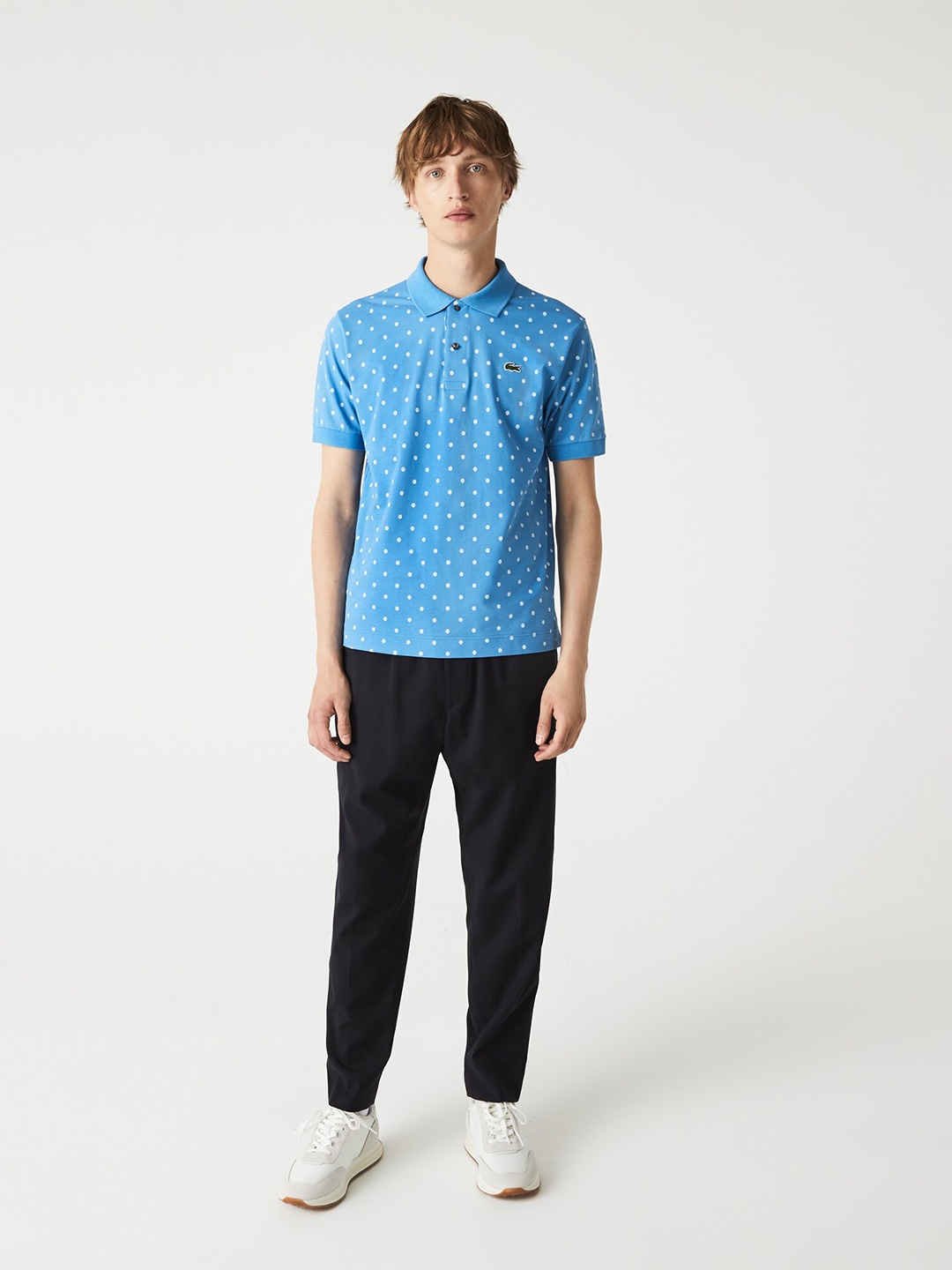 

Lacoste Men Polka Dot Printed Polo Collar Cotton T-shirt, Blue