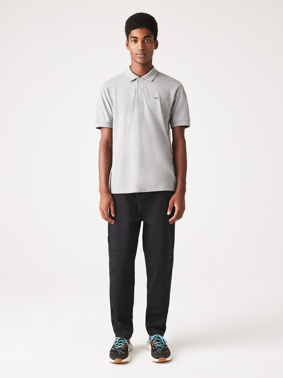 

Lacoste Men Polo Collar Applique Cotton T-shirt, Grey