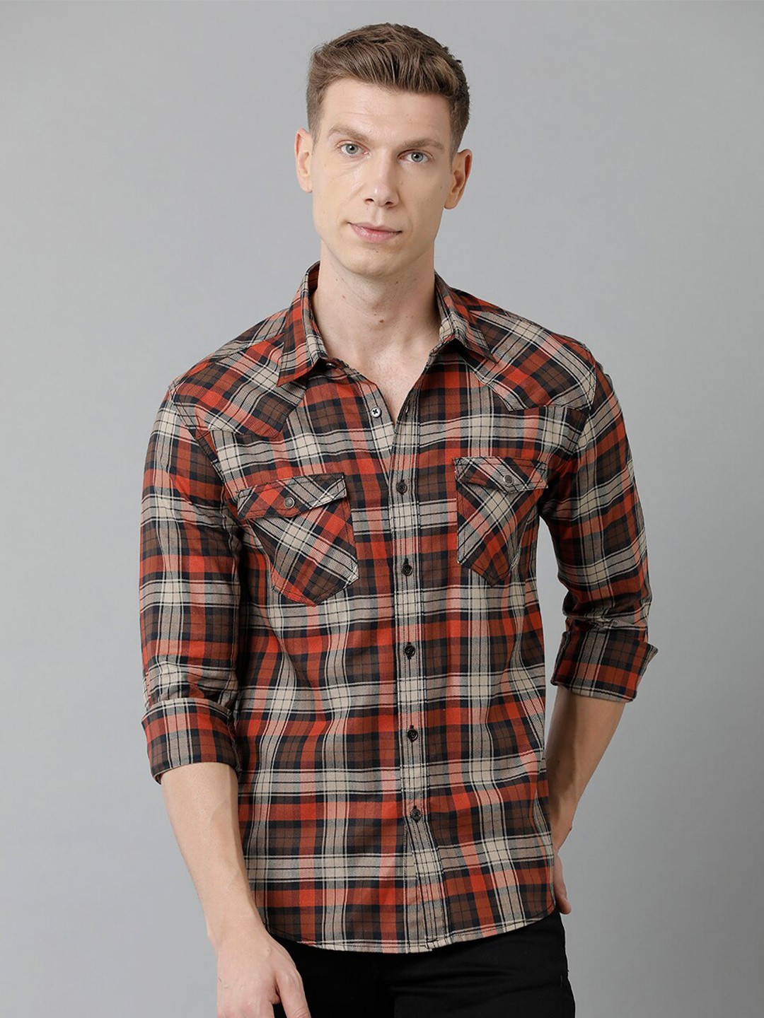 

YOVISH Men Smart Slim Fit Tartan Checks Checked Cotton Casual Shirt, Black