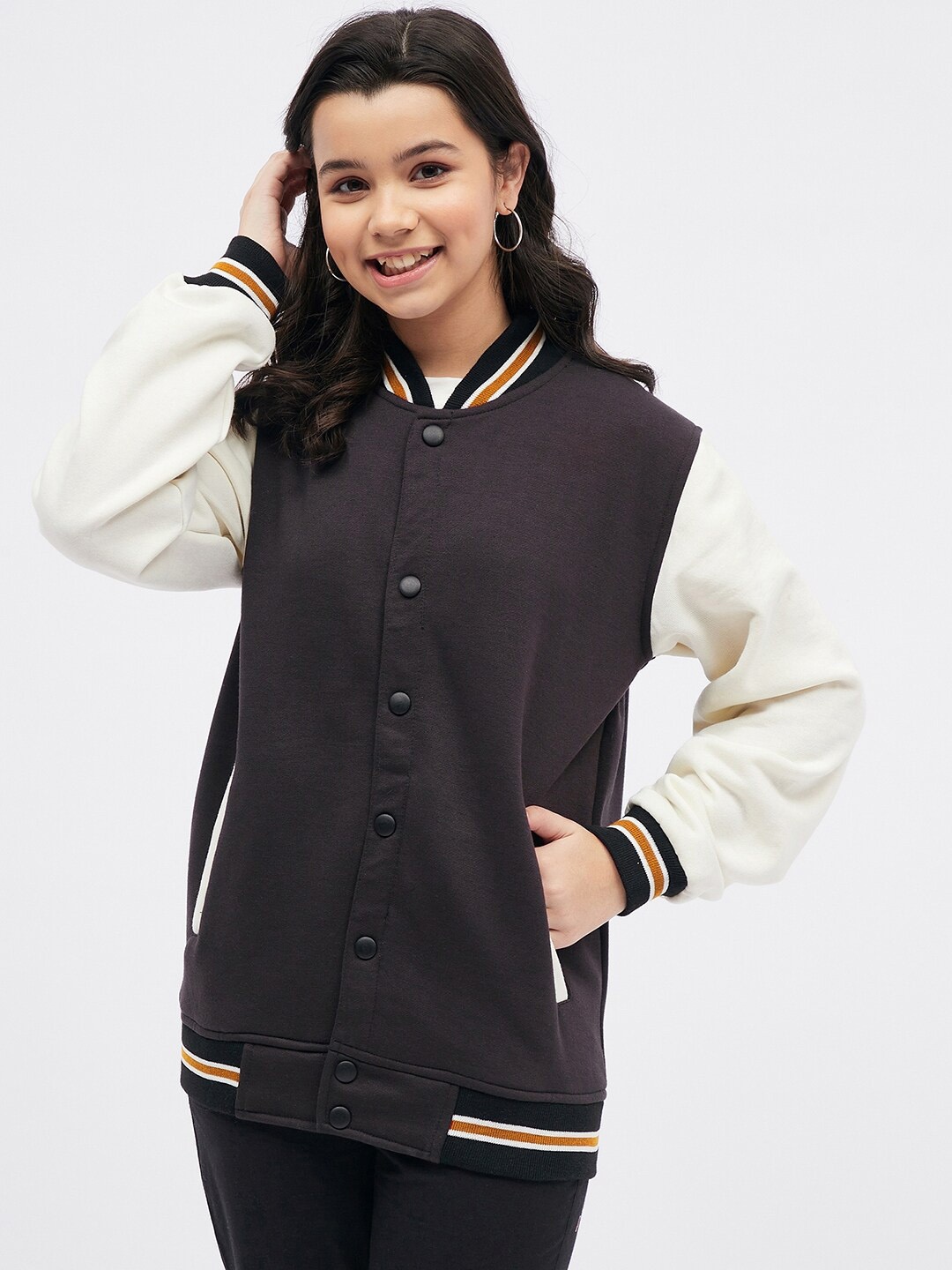 

luyk Girls Cotton Varsity Jacket, Black