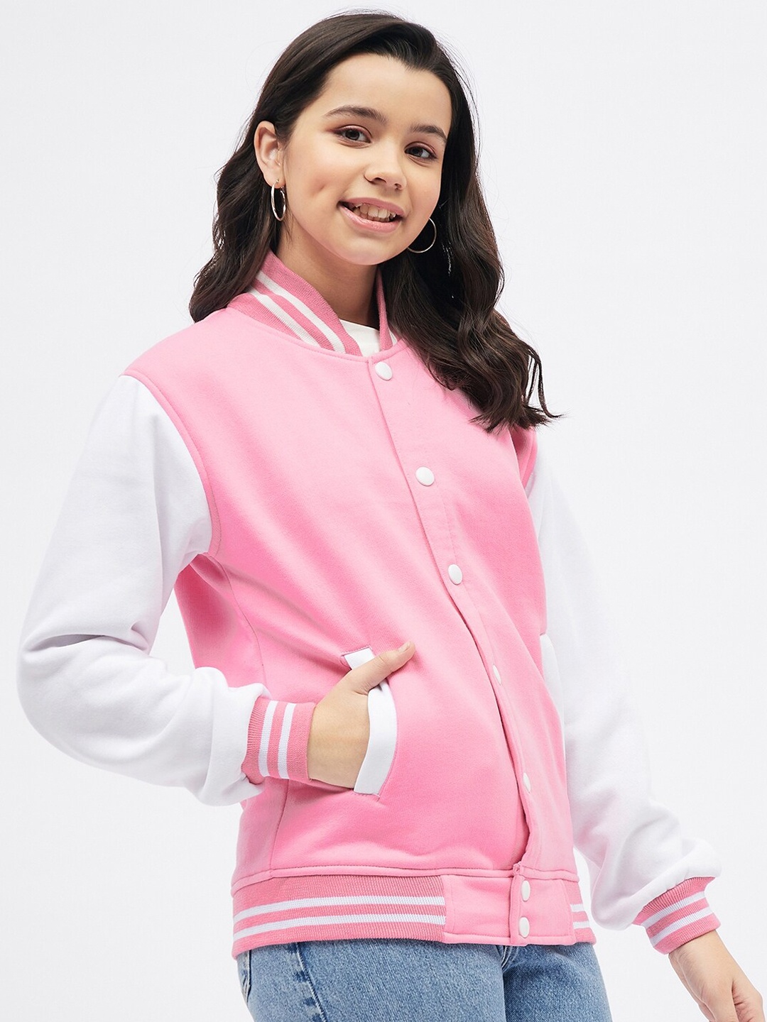 

luyk Girls Cotton Varsity Jacket, Pink