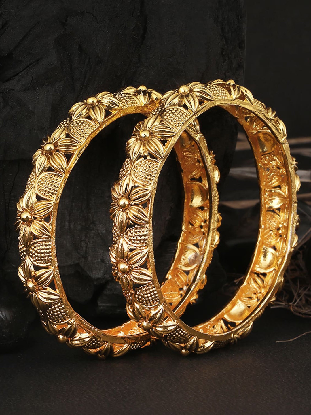 

Adwitiya Collection Set of 2 24 CT Gold-Plated Stone-Studded Pearl Beaded Bangles