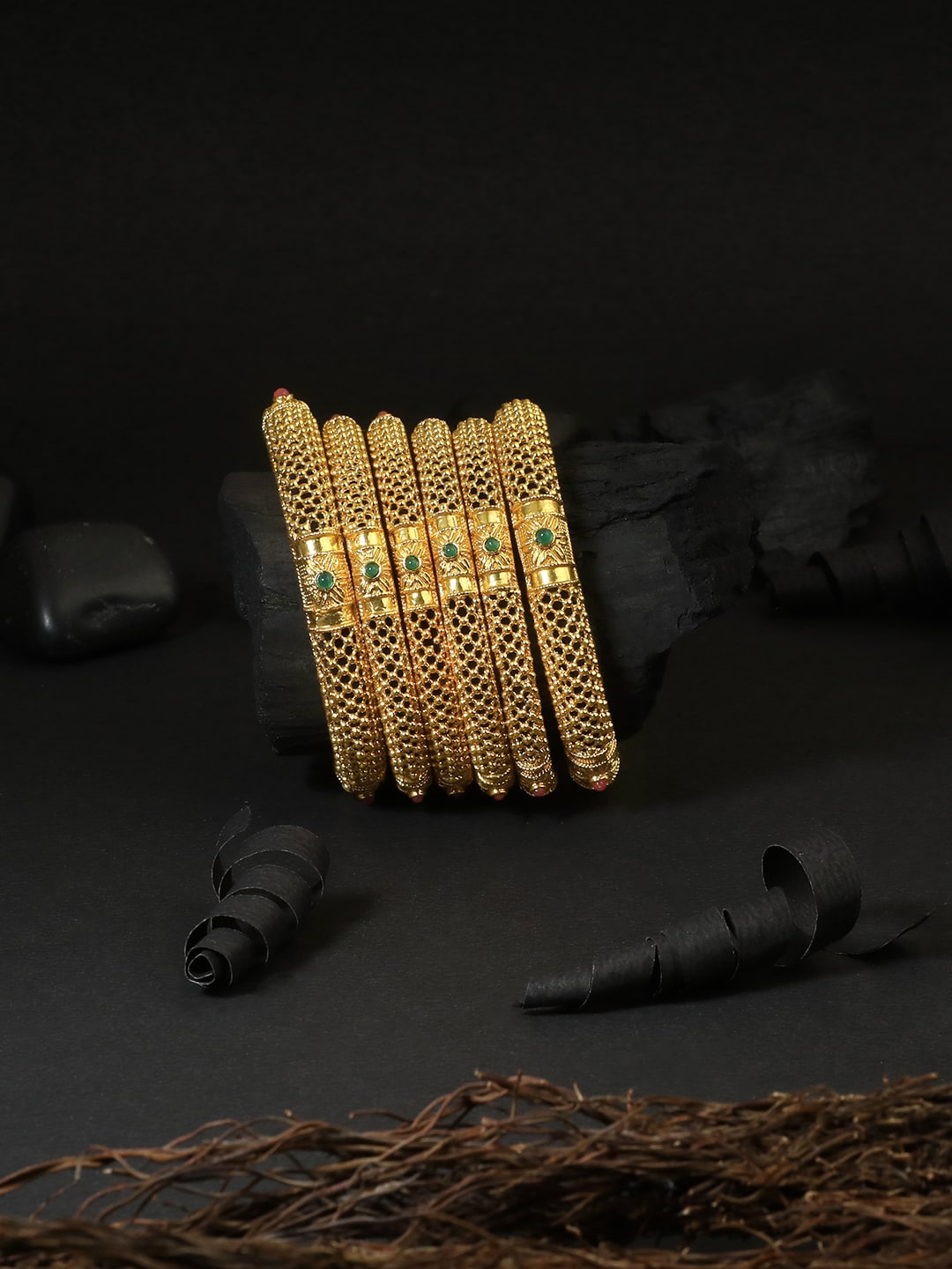 

Adwitiya Collection Set of 6 Gold-Plated Stone-Studded Bangle