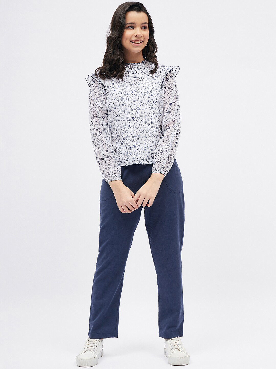

luyk Girls Printed Top with Trousers, Blue