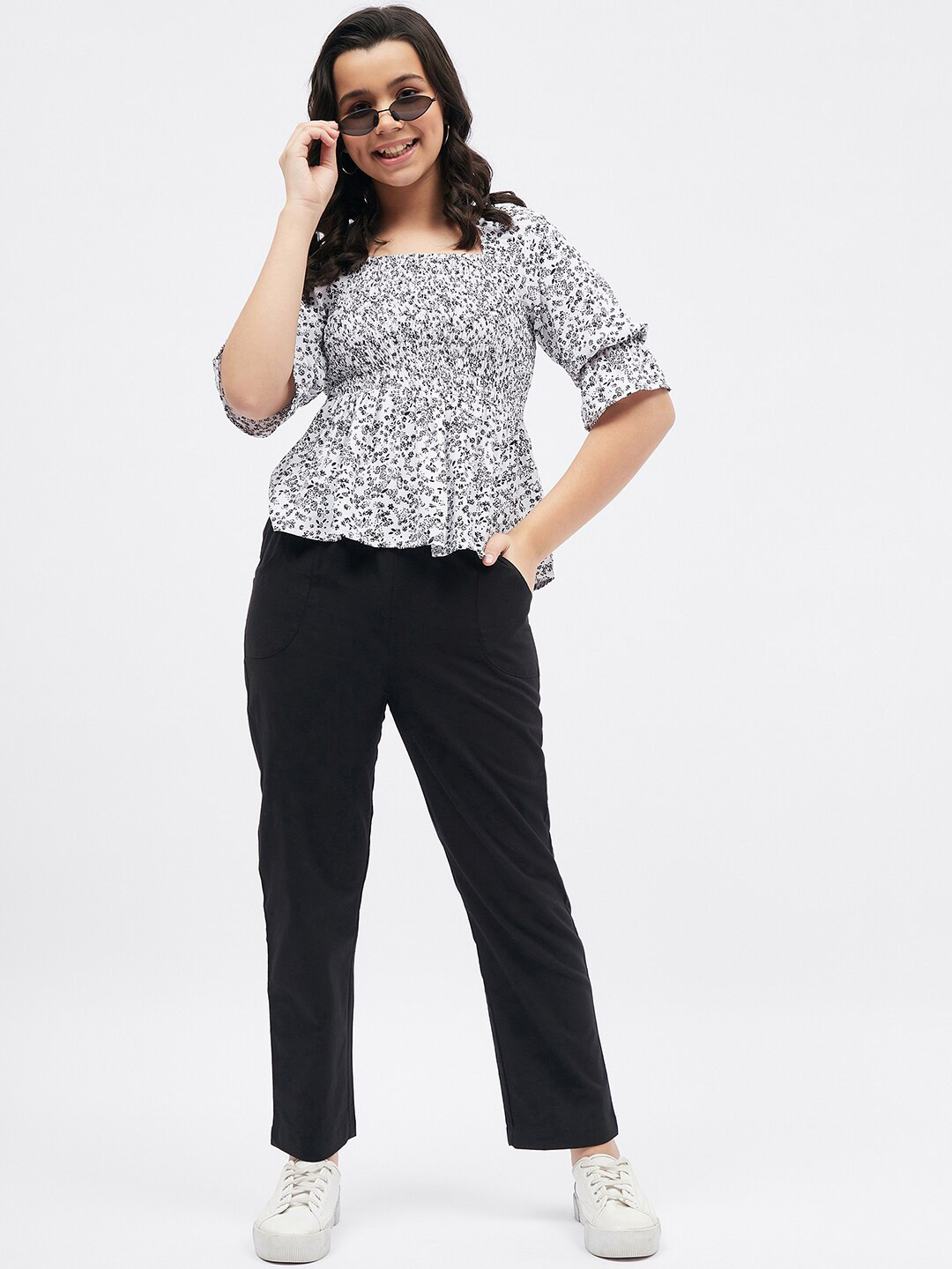 

luyk Girls Printed Top with Trousers, Black